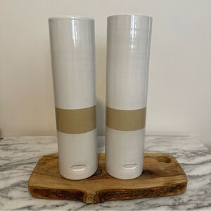 Jonathan Adler for Coach White and Tan 12” cylindrical Ceramic Vases set of 2